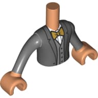 Minidoll Torso Boy with Dark Bluish Grey Jacket, White Shirt, Bow Tie Print, Nougat Hands