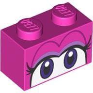 Brick 1 x 2 with Eyelashes, Dark Purple/White Eyes Print