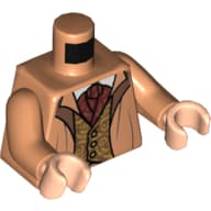Torso, Robe, Open over Vest with Gold Filigree, Dark Red Ascot Print, Nougat Arms, Light Nougat Hands