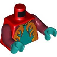 Torso, Race Jacket, Dark Turquoise, Orange, and Yellow Flames Print, Dark Red Arms, Dark Turquoise Hands