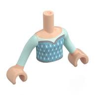 Minidoll Torso Girl with Light Aqua Arms, Medium Blue Dress with White Decorations and silver lining with Light Nougat Hands