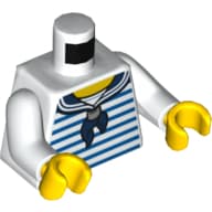 Torso, Shirt with Dark Blue Stripes, Dark Blue Sailor Neckerchief Print, White Arms, Yellow Hands
