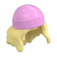 Hair and Hat, Long Wavy Hair, Beanie Bright Pink Pattern