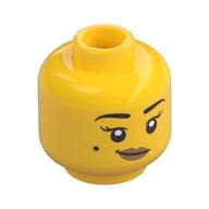 Minifig Head Bird-Watcher / Lee, Eyelashes, Beauty Mark, Peach Lips, Open Mouth Smile / Closed Mouth Smirk Print