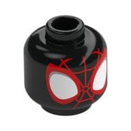 Minifig Head Spider-Man (Miles Morales), Large White Eyes, Red Web Print