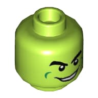 Minifig Head Green Goblin, Dark Green Cheek Lines, Scared / Evil Grin Showing Teeth Print