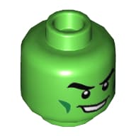 Minifig Head Hulk, Big Eyebrows, Dark Green Cheek Lines, Smile with Teeth / Closed Mouth Smile Print