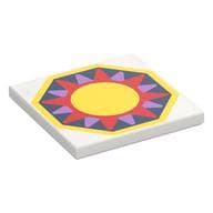 Tile 4 x 4 with Coral/Medium Lavender/Yellow Sun, Dark Blue Background in Octagon Print