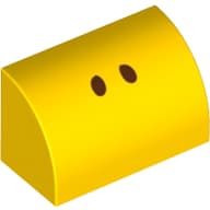 Brick Curved 1 x 2 x 1 No Studs with 2 Small Black Dots Print