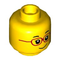 Minifig Head, Eyebrows, Red Glasses, Smile Print