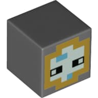 Minifig Head Special, Cube with Pixelated Light Aqua and Gold Face, Black Eyes Print
