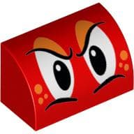 Brick Curved 1 x 2 x 1 No Studs with Angry Eyes, Orange Spots Print