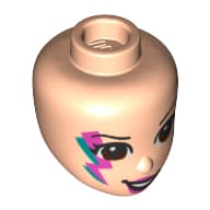 Minidoll Head, Dark Brown Eyes, Magenta/Dark Turquoise Lightning Bolt Print