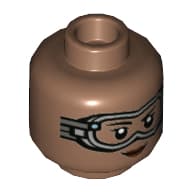 Minifig Head Ironheart, Light Bluish Grey Goggles, Dark Red Lips, Smile / Angry with Clenched Teeth Print