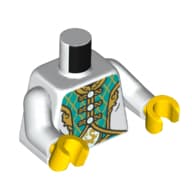 Torso, Tunic, Dark Turquoise Panel, Gold Trim Print, White Arms, Yellow Hands
