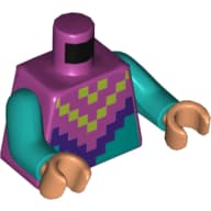 Torso, Pixelated Lime and Dark Purple Squares Print, Dark Turquoise Arms, Nougat Hands