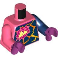 Torso, Odd Arms, Yellow Mountains in Dark Pink Flower, Dark Blue Shapes, Lava Print, Left Dark Blue Arm, Right Coral Arm, Magenta Hands