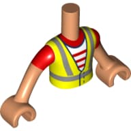 Minidoll Torso Boy with High-Visibility Jacket, Red/White Stripes Shirt Print, Nougat Arms and Hands