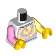 Torso, Odd Arms, Tie-Dye Shirt Print, Left Bright Light Yellow Arm, Right Bright Pink Arm, Yellow Hands