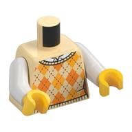 Torso, Sweater, Argyle, Orange and Bright Light Orange Diamonds Print, White Arms, Yellow Hands
