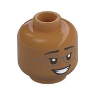 Minifig Head, Silver Glasses, Stern/Annoyed Look/Big Smile with Teeth Print