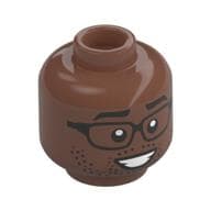 Minifig Head, Black Glasses, Stubbled Beard, Big Smile/Small Smile Print