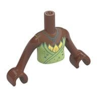 Minidoll Torso Girl with Yellowish Dress, Yellow Leaves, Medium Blue Necklace Print, Medium Brown Arms and Hands
