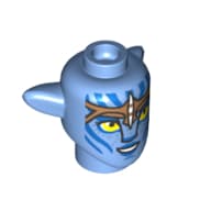 Minifig Head Special Alien Na'vi with Yellow Eyes, Blue Markings and Freckles, Nougat Headband Print