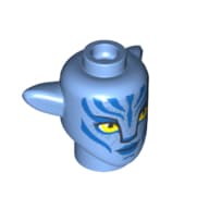 Minifig Head Special Alien Na'vi with Yellow Eyes, Blue Markings, Blue Lips Smile Print