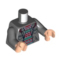 Torso Jacket with Pockets, Dark Green/Dark Red Sweater Print, Dark Bluish Gray Arms, Light Nougat Hands