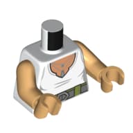 Torso, White Shirt, Pendant, Light Bluish Grey Belt with Olive Green Straps Print, Warm Tan Arms and Hands em Branco