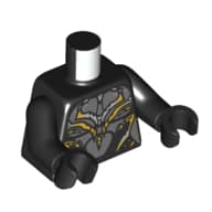 Torso, Dark Bluish Grey/Light Bluish Grey/Yellow Black Panther Armor Print, Black Arms and Hands