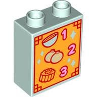 Duplo Brick 1 x 2 x 2 with Menu '1', '2', '3', Bowl, Union, Cake Print
