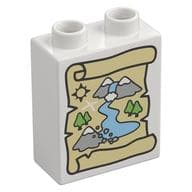 Duplo Brick 1 x 2 x 2 with Treasure Map, Mountains, River Print