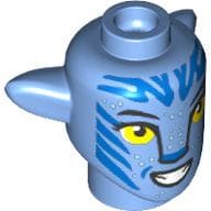 Minifig Head Special Alien Na'vi with Yellow Eyes, Dark Blue Markings Print