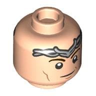 Minifig Head Elrond, Silver Tiara/Crown, Dark Brown Eyebrows, Cheeklines, Stern Smirk/Smile Print