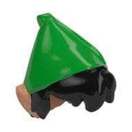 Hair and Hat with Pointed Ears, Black Messy Hair, Bright Green Pointed Hat Print (Peter Pan)