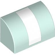 Brick Curved 1 x 2 x 1 No Studs with White Stripe Print em Água-marinha claro