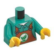 Torso Shirt, under Dark Orange Apron, Green Leaf Symbol Print, Dark Turquoise Arms, Yellow Hands