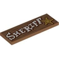 Tile 2 x 6 with white 'SHERIFF', Star on Wooden Board Print
