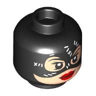 Minifig Head Catwoman, Leather Mask, White Stitches, Red Lips Print