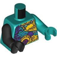 Torso, Odd Arms and Hands, Dark Purple/Gold Decorations Print, Left Dark Turquoise Arm and Hand, Right Black Arm and Hand