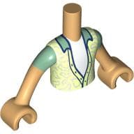Minidoll Torso Boy with Yellowish Green Jacket, Sand Blue Sleeves, White Shirt Print, Warm Tan Arms and Hands