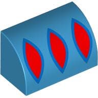 Brick Curved 1 x 2 x 1 No Studs with 3 Red Shapes, Blue Borders Print