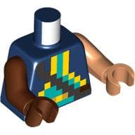 Torso, Odd Arms and Hands, Pixelated Yellow/Dark Turquoise Shape Print, Left Nougat Arm and Hand, Right Reddish Brown Arm and Hand