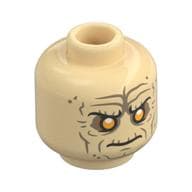 Minifig Head Palpatine, Dark Tan Wrinkles/Scars, Yellow Eyes, Angry/Open Mouth Screaming Print