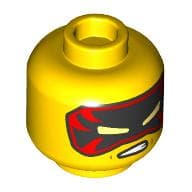 Minifig Head Kai, Black/Red Eyemask, Angry Teeth/Dark Orange Eyebrows, Scar, Bandage, Smirk Print
