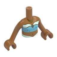 Minidoll Torso Girl with Bright Light Blue/White Top, Gold Trim, Pendant Print, Medium Nougat Arms and Hands