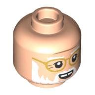 Minifig Head John Hammond, White Eyebrows, Beard, Gold Glasses, Open Mouth, Gap In Teeth Print
