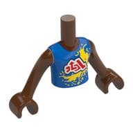 Minidoll Torso Boy with Blue Shirt, Red/White Symbols, Yellow Splash Print, Reddish Brown Arms and Hands